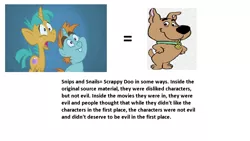 Size: 1280x720 | Tagged: comparison, derpibooru import, meta, safe, scrappy doo, snails, snips, text