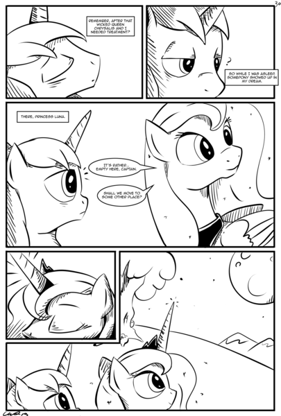 Size: 1093x1618 | Tagged: artist:cs, comic, comic:day-off, derpibooru import, monochrome, princess luna, safe, shining armor