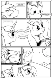 Size: 1093x1618 | Tagged: artist:cs, comic, comic:day-off, derpibooru import, monochrome, princess luna, safe, shining armor