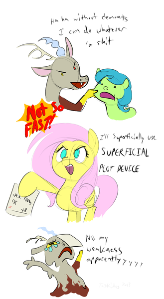 Size: 665x1213 | Tagged: safe, artist:furseiseki, derpibooru import, discord, fluttershy, draconequus, pony, princess twilight sparkle (episode), female, male, mare, melting, sketch, vulgar