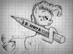 Size: 3107x2332 | Tagged: artist:halfaman, derpibooru import, drawing, fourth wall, koh-i-noor, monochrome, pencil, pencil drawing, pinkie pie, safe, sketch, solo, traditional art, wall
