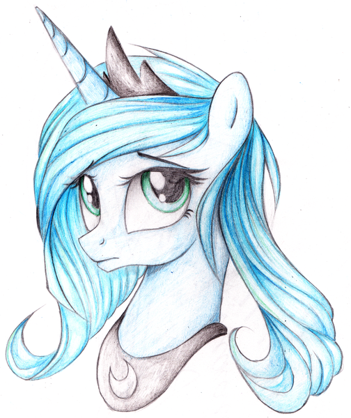 Size: 2915x3473 | Tagged: dead source, safe, artist:vird-gi, derpibooru import, princess luna, alicorn, pony, bust, female, mare, portrait, s1 luna, solo, traditional art