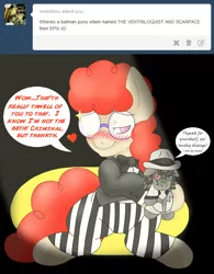 Size: 1800x2302 | Tagged: artist:blackbewhite2k7, batman, clothes, crossover, derpibooru import, glasses, lisp, parody, safe, scarface, smarty pants, the ventriloquist, tumblr, twist