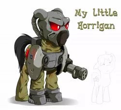 Size: 1000x905 | Tagged: artist:doomy, enclave, fallout, fallout 2, frank horrigan, minigun, ponified, powered exoskeleton, safe
