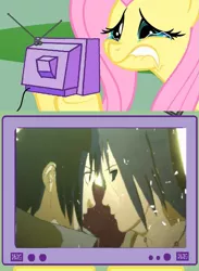 Size: 563x768 | Tagged: crying, derpibooru import, exploitable meme, fluttercry, fluttershy, meme, naruto, obligatory pony, sad, safe, spoiler, tv meme, uchiha itachi, uchiha sasuke, ultimate ninja storm