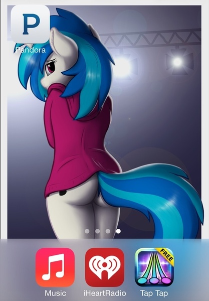 Size: 641x923 | Tagged: anthro, artist:skipsy, ass, bottomless, clothes, derpibooru import, female, ios, looking back, solo, solo female, suggestive, vinyl scratch