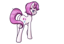 Size: 1024x700 | Tagged: safe, artist:inlucidreverie, derpibooru import, oc, oc:glimmerlight, unofficial characters only, pony, unicorn, fallout equestria, fallout equestria: murky number seven, colored pupils, covering, looking at you, looking back, plot, simple background, smiling, smirk, solo, standing, tail covering, teasing, transparent background
