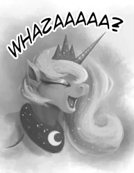 Size: 612x792 | Tagged: artist:hattonslayden, cute, derpibooru import, eyes closed, monochrome, open mouth, princess luna, safe, smiling, solo, wassup