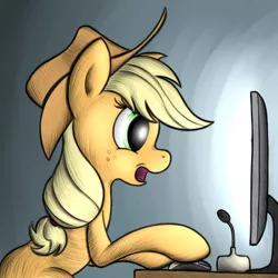 Size: 1700x1700 | Tagged: applejack, artist:zirbronium, computer, derpibooru import, safe, solo