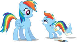 Size: 6603x3598 | Tagged: absurd resolution, artist:drewdini, derpibooru import, paint, painting characters, paint in hair, paint on feathers, paint on fur, rainbow dash, safe, scootaloo, scootobsession, simple background, transparent background, vector