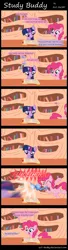 Size: 1450x5350 | Tagged: safe, artist:evil-dec0y, derpibooru import, pinkie pie, twilight sparkle, earth pony, pony, unicorn, book, comic, duo, duo female, female, flugelhorn, golden oaks library, mare, reading