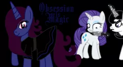 Size: 1024x557 | Tagged: safe, artist:thelordofdust, derpibooru import, rarity, oc, oc:maneia, oc:nocturna, fanfic, banner, obsession is magic