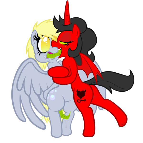 Size: 1200x1200 | Tagged: questionable, artist:wicked-at-heart, derpibooru import, derpy hooves, oc, oc:wicked heart, alicorn, pony, succubus, alicorn oc, all the way through, canon x oc, female, fetish, hypnosis fetish, kissing, lesbian, mind control, swirly eyes, tentacle porn, tentacles, wat