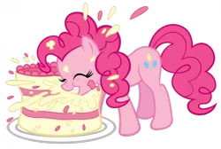 Size: 550x369 | Tagged: artist:angeli98ca, cake, derpibooru import, eating, eyes closed, messy eating, pinkie pie, safe, simple background, solo, transparent background, vector