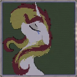 Size: 713x713 | Tagged: safe, derpibooru import, sunset shimmer, pony, crying, minecraft, minecraft pixel art, pixel art, sad, solo