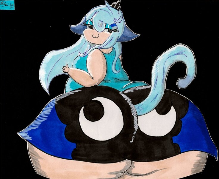 Size: 990x807 | Tagged: :3, artist:squishyluna, ass, cat, cat ears, cat tail, derpibooru import, eared humanization, fat, female, human, humanized, impossibly large butt, impossibly wide hips, princess luna, princess moonpig, questionable, s1 luna, solo, solo female, tailed humanization, wide hips