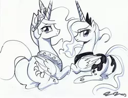 Size: 3288x2512 | Tagged: artist:johnjoseco, derpibooru import, everfree northwest 2013, monochrome, plot, plot pair, princess celestia, princess luna, sisters, suggestive