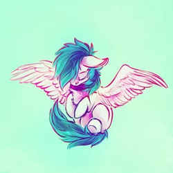 Size: 500x500 | Tagged: artist:syntactics, clothes, derpibooru import, eyes closed, floppy ears, fluffy, oc, oc:storm cloud, safe, scarf, solo, spread wings, unofficial characters only