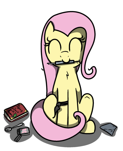 Size: 1300x1600 | Tagged: safe, artist:kippzu, derpibooru import, fluttershy, oc, oc:anon, pony, cute, drawthread, drugs, female, heroin, mare, mouth hold, shitposting, shyabetes, sitting, solo, syringe, this will end in tears