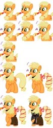 Size: 1920x4592 | Tagged: alternate hairstyle, applejack, applejack also dresses in style, blushing, blush sticker, clothes, collar, derpibooru import, ear piercing, earring, fishnets, jacket, leather jacket, lipstick, makeover, makeup, /mlp/, piercing, safe, tail bow