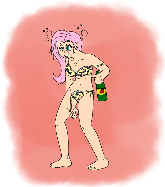 Size: 1034x1172 | Tagged: artist:someguy88, barefoot, belly button, bra, breasts, busty fluttershy, butterfly print underwear, cider, cleavage, clothes, cutie mark underwear, derpibooru import, drunk, drunk bubbles, drunkershy, feet, female, fluttershy, frilly underwear, human, humanized, light skin, panties, questionable, side knot underwear, solo, solo female, underwear, untied underwear, wardrobe malfunction, yellow underwear