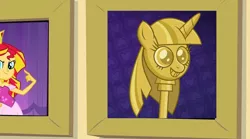 Size: 900x502 | Tagged: safe, derpibooru import, sunset shimmer, equestria girls, crossing the memes, exploitable meme, frame, meme, memeception, picture, picture frame, prom queen meme, twilight scepter