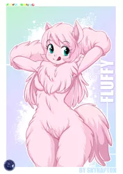 Size: 800x1132 | Tagged: ambiguous facial structure, anthro, anthro oc, arm behind head, armpits, artist:skyraptor, breasts, busty fluffle puff, derpibooru import, female, oc, oc:fluffle puff, solo, solo female, suggestive, underboob, unofficial characters only