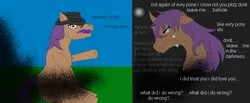 Size: 836x346 | Tagged: safe, artist:kittenax, derpibooru import, oc, oc:kyoki, unofficial characters only, pony, unicorn, crying, depression, hat, male, ms paint, rant, sad, solo, stallion, text, wat, wtf
