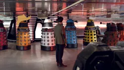 Size: 1280x720 | Tagged: safe, derpibooru import, screencap, dalek, doctor who, eleventh doctor, hat, image, jpeg