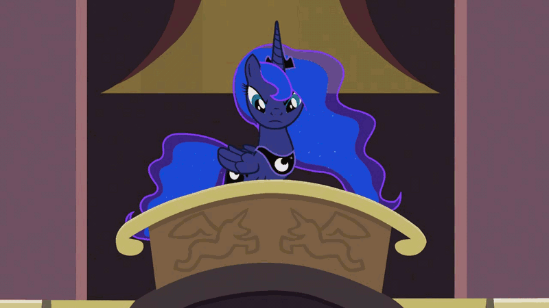 Size: 960x540 | Tagged: safe, derpibooru import, screencap, princess luna, alicorn, pony, princess twilight sparkle (episode), season 4, animated, balcony, bridge, castle of the royal pony sisters, chestplate, crack, cracks, crown, destruction, ethereal mane, ethereal tail, female, flashback, flowing mane, flowing tail, frown, furious, glare, glowing eyes, hoof shoes, jealous, jewelry, mare, open mouth, rage, regalia, sin of envy, sin of wrath, solo, spread wings, stained glass, starry mane, stomping, yelling