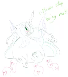 Size: 742x838 | Tagged: artist:dotkwa, changeling feeding, changeling overfeeding, derpibooru import, fat, heart, immobile, love, morbidly obese, obese, queen chrysalard, queen chrysalis, safe, solo, weight gain