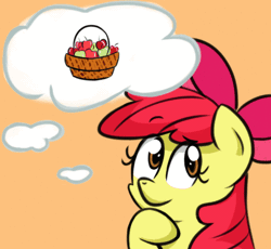 Size: 500x459 | Tagged: animated, apple bloom, ask-thelittle-applebloom, derpibooru import, heart, pictogram, safe, single panel, solo, sweetie belle, thought bubble, wink
