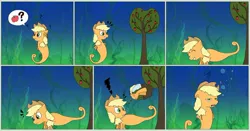 Size: 1236x647 | Tagged: applebucking, applejack, artist:ultrathehedgetoaster, comic, derpibooru import, safe, seaponified, sea pony, seapony applejack, solo, species swap, tree, underwater