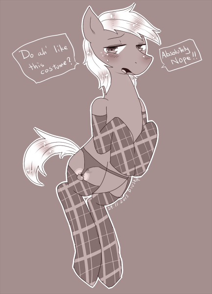 Size: 433x600 | Tagged: suggestive, artist:divided-s, derpibooru import, big macintosh, pony, bipedal, blushing, checkered socks, clothes, crossdressing, garters, male, socks, solo, solo male, stockings