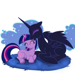 Size: 1000x1000 | Tagged: adult blank flank, alicorn, artist:madmax, blank flank, cuddling, derpibooru import, duo, edit, fanfic art, fanfic:past sins, missing accessory, nightmare moon, nightmare nyx, oc, oc:nyx, safe, smiling, twilight sparkle