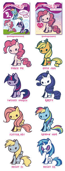 Size: 578x1500 | Tagged: applejack, artist:yousukou, concept, dead source, derpibooru import, derpy hooves, engrish, fluttershy, japanese, mane six, merchandise, pinkie pie, rainbow dash, rarity, safe, text, twilight sparkle, vinyl scratch