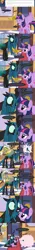Size: 650x4625 | Tagged: safe, artist:mixermike622, derpibooru import, discord, queen chrysalis, twilight sparkle, twilight sparkle (alicorn), oc, oc:fluffle puff, alicorn, pony, tumblr:ask fluffle puff, annoyed, blushing, comic, element of tacos, female, foaming at the mouth, mare, new crown, rage, scared, tumblr, xk-class end-of-the-world scenario