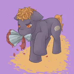 Size: 500x500 | Tagged: angry, artist:namiane, bouquet, derpibooru import, floppy ears, flower, flower in mouth, glare, mouth hold, oc, oc:punchline, raised hoof, sad, safe, solo, unofficial characters only, walking
