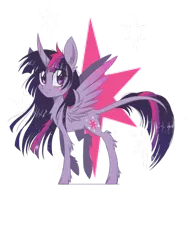 Size: 716x960 | Tagged: safe, artist:silbersternenlicht, derpibooru import, twilight sparkle, twilight sparkle (alicorn), alicorn, classical unicorn, pony, alternate design, cloven hooves, colored wings, colored wingtips, cutie mark background, female, fluffy, leonine tail, mare, simple background, solo, transparent background, unshorn fetlocks