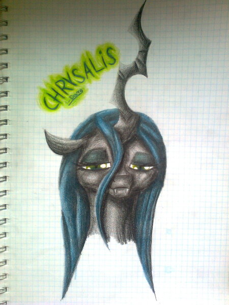 Size: 900x1200 | Tagged: safe, artist:psycho-darg, derpibooru import, queen chrysalis, solo