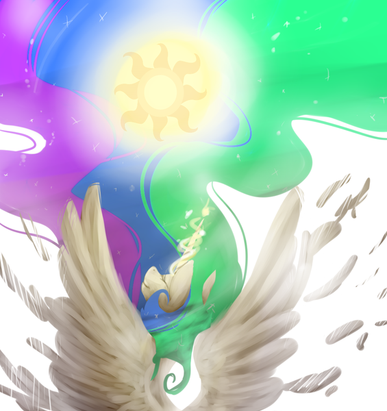 Size: 924x982 | Tagged: artist:kittyisawolf, backlighting, derpibooru import, magic, princess celestia, safe, solo, surreal