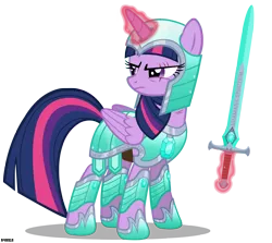 Size: 3000x2679 | Tagged: safe, artist:a4r91n, derpibooru import, twilight sparkle, twilight sparkle (alicorn), alicorn, pony, armor, badass, crossover, diamond, diamond armor, diamond sword, epic, eye scar, female, glowing horn, latin, magic, magic aura, mare, minecraft, narrowed eyes, scar, simple background, solo, sword, telekinesis, transparent background, vector, warrior twilight sparkle, weapon