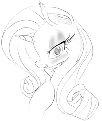 Size: 779x925 | Tagged: artist:zev, bedroom eyes, blushing, derpibooru import, fluffy, grayscale, monochrome, rarity, safe, solo