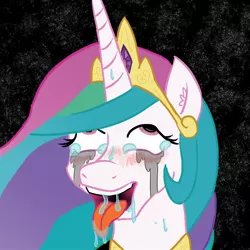 Size: 1800x1800 | Tagged: suggestive, artist:bees, derpibooru import, princess celestia, ahegao, blushing, crying, drool, female, makeup, solo, solo female, sweat, tongue out