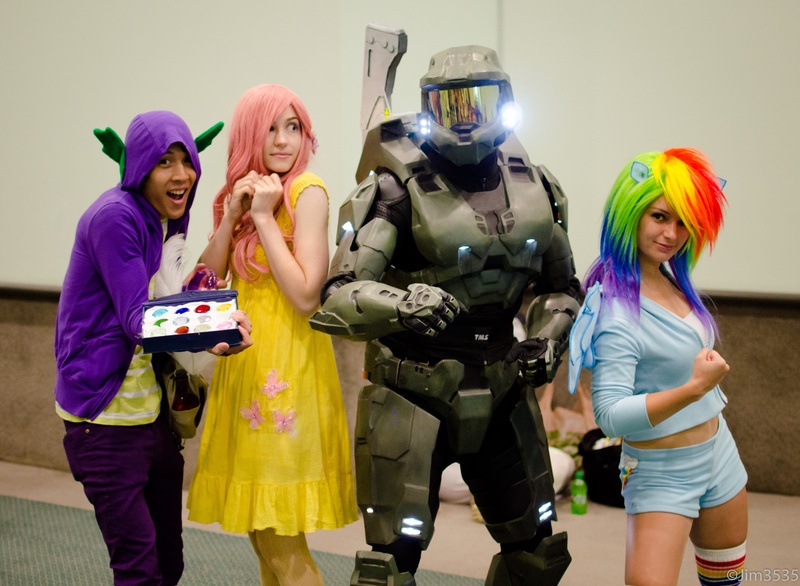 Size: 3959x2899 | Tagged: anime expo, anime expo 2012, arby n the chief, artist:ladymella, artist needed, cosplay, crossover, derpibooru import, fluttershy, gem, halo (series), human, irl, irl human, master chief, photo, rainbow dash, safe, spike