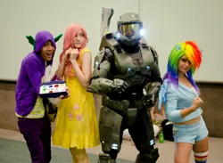 Size: 3959x2899 | Tagged: anime expo, anime expo 2012, arby n the chief, artist:ladymella, artist needed, cosplay, crossover, derpibooru import, fluttershy, gem, halo (series), human, irl, irl human, master chief, photo, rainbow dash, safe, spike