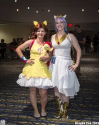 Size: 3174x4017 | Tagged: apple bloom, artist needed, convention, cosplay, derpibooru import, dragoncon, dragoncon 2013, human, irl, irl human, photo, plushie, princess celestia, safe