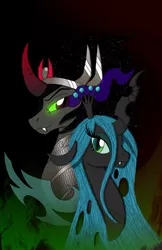 Size: 719x1111 | Tagged: artist:l9obl, chrysombra, colored, color edit, couple, derpibooru import, edit, female, king sombra, love, male, queen chrysalis, safe, shipping, straight