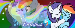 Size: 851x315 | Tagged: artist:carnifex, artist:pegasister1000, artist:selective-yellow, derpibooru import, female, kissing, lesbian, rainbow dash, raridash, rarity, safe, shipping, wallpaper