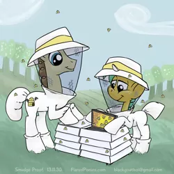 Size: 1000x1000 | Tagged: safe, artist:smudge proof, derpibooru import, post haste, snails, bee, pony, castle mane-ia, bee box, beehive, beekeeper, bonding, family, father, hive, son, spoiler
